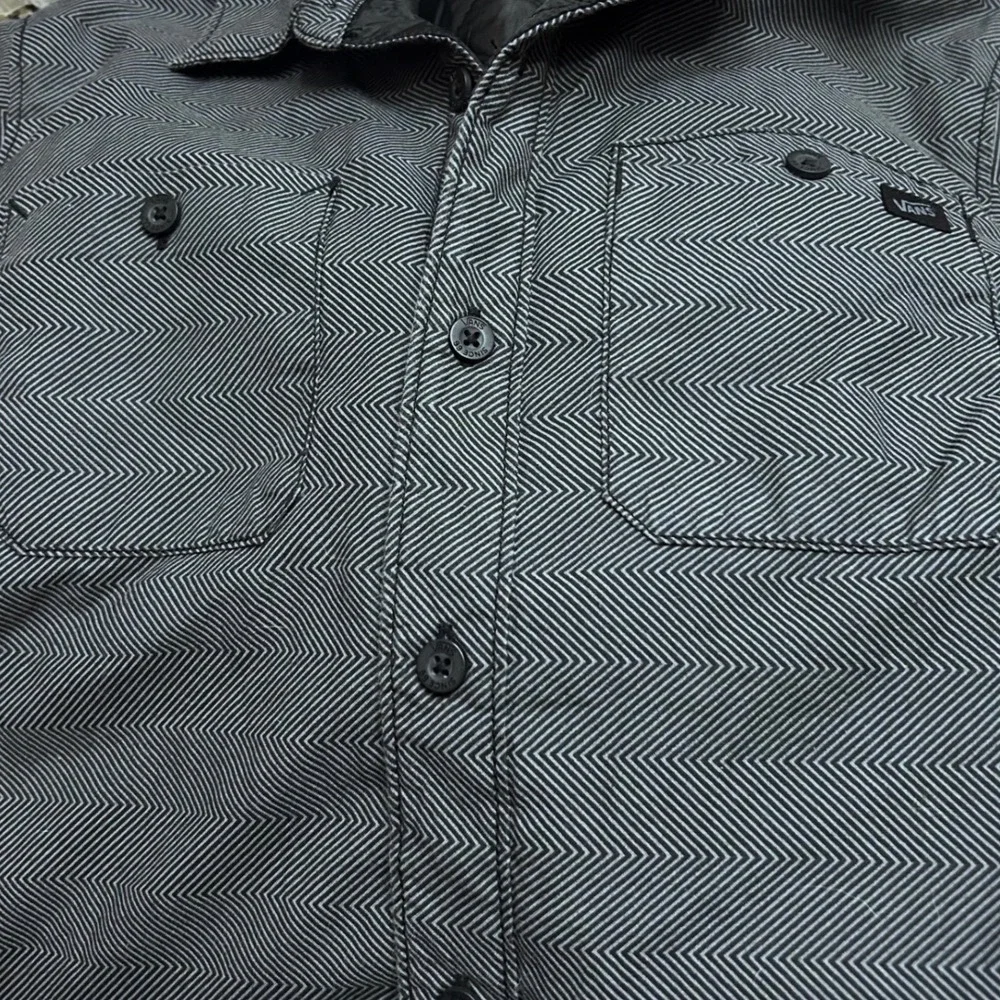 Vans Quilted Shirt Jacket Youth Medium Grey White Herringbone Lined‎ Puffer